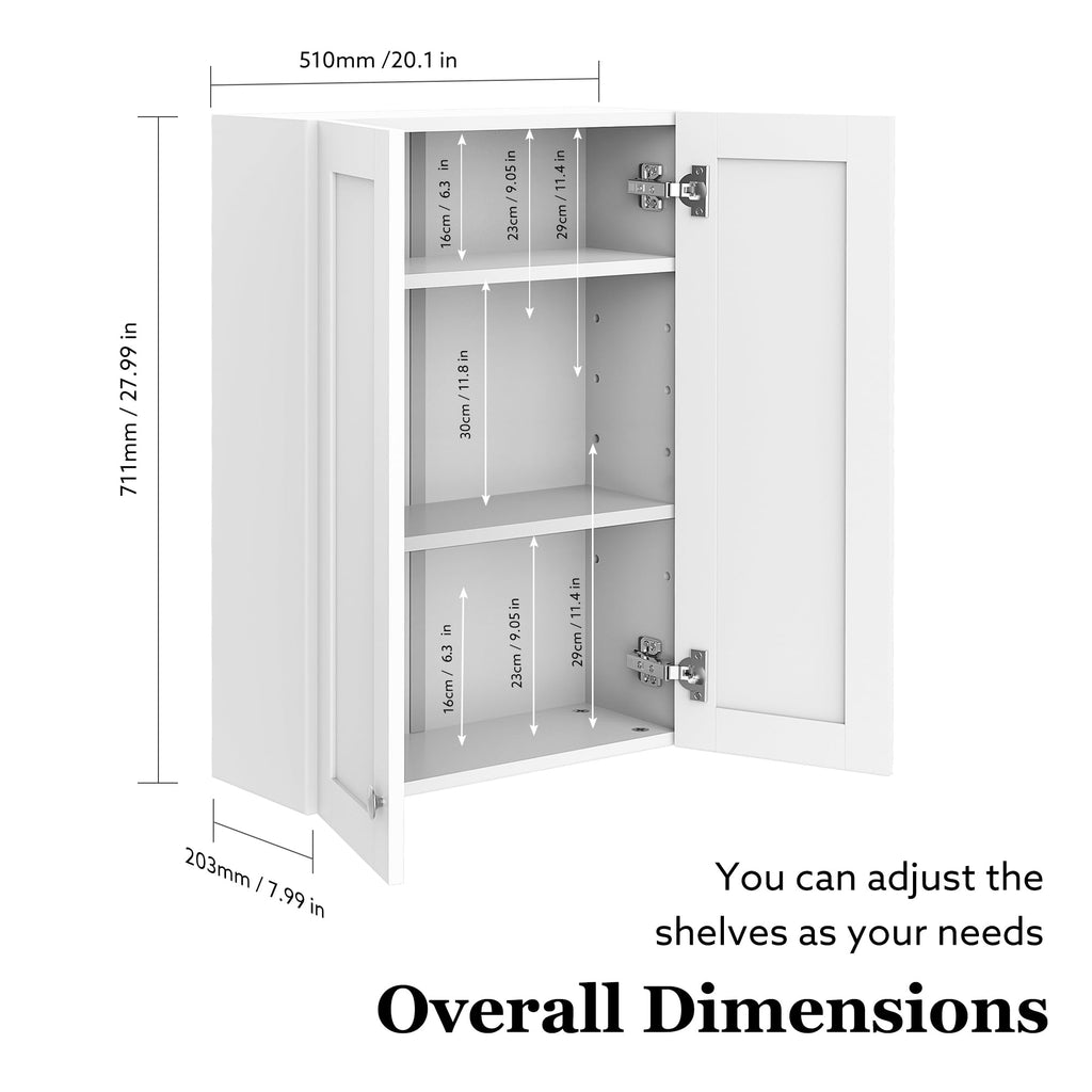 Wall Mounted White Bathroom Storage Cabinet 20x28 inch Q617307