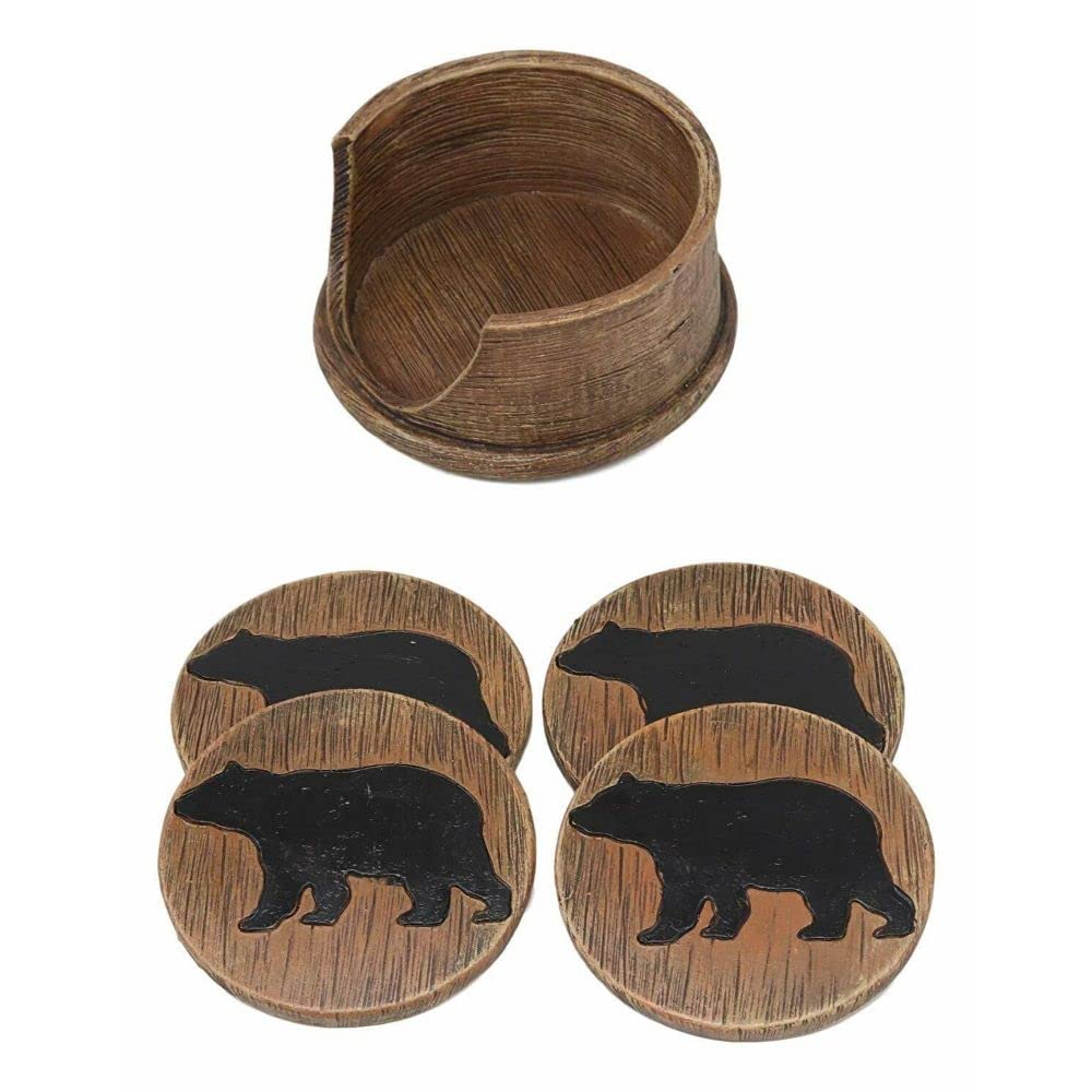 Black Bear Coaster Holder with 4 Round Coasters B9962