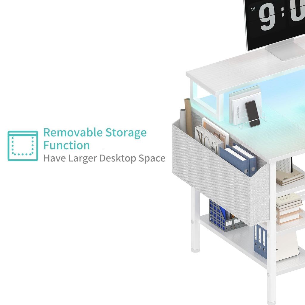 White Desk with Storage Shelves and Power Outlets V955974