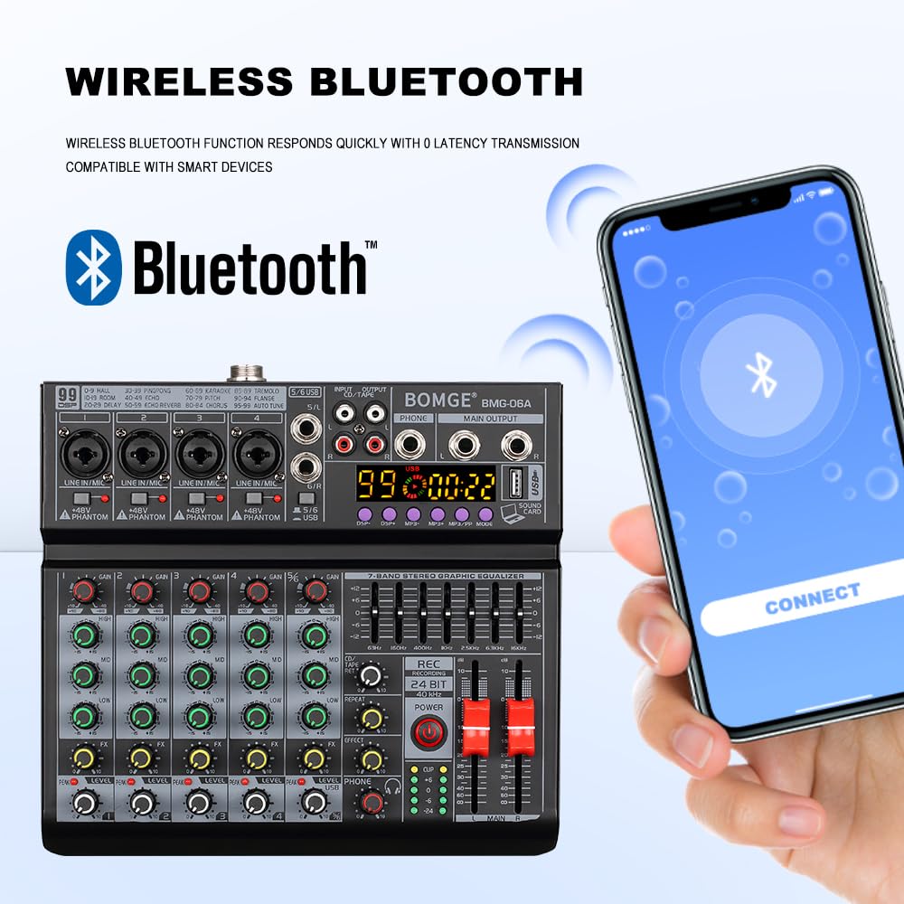 6 Channel DJ Audio Mixer with 99 DSP Effects V79376