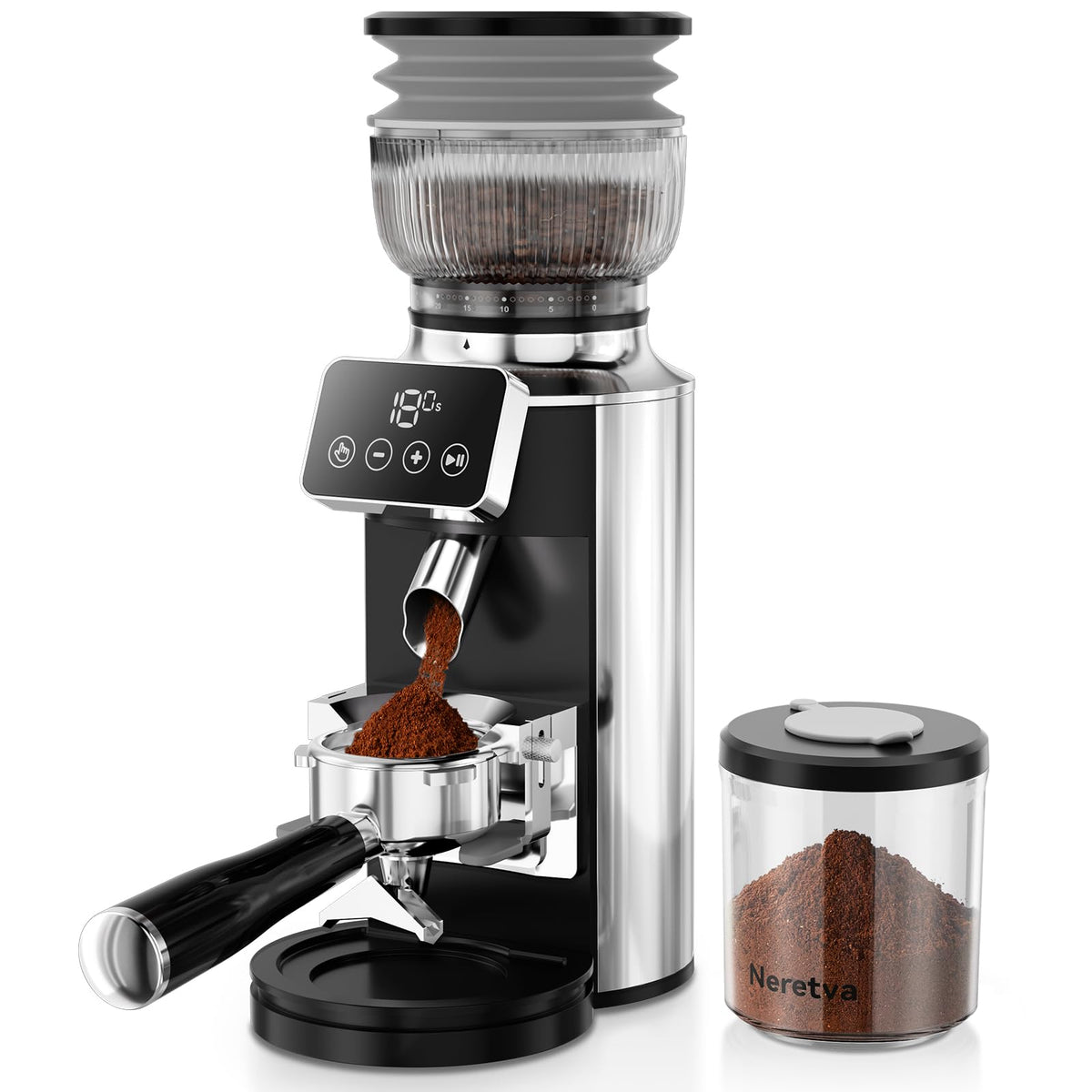Stainless Steel Espresso Grinder with Portafilter Holder J55820