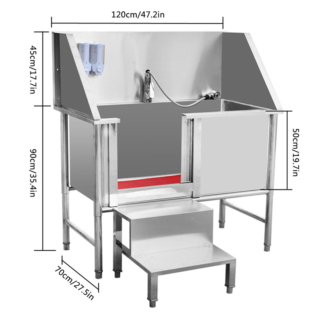 47 Inch Stainless Steel Dog Grooming Tub with Walk-in Stairs R32688
