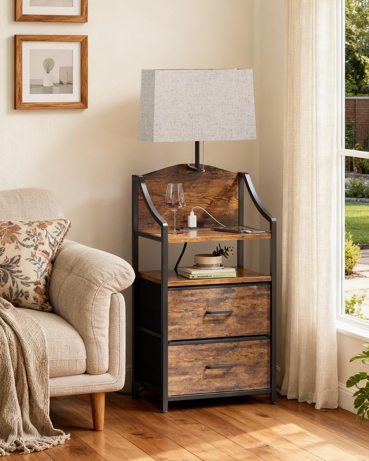 45" Tall Nightstand with Charging Station & Light M927