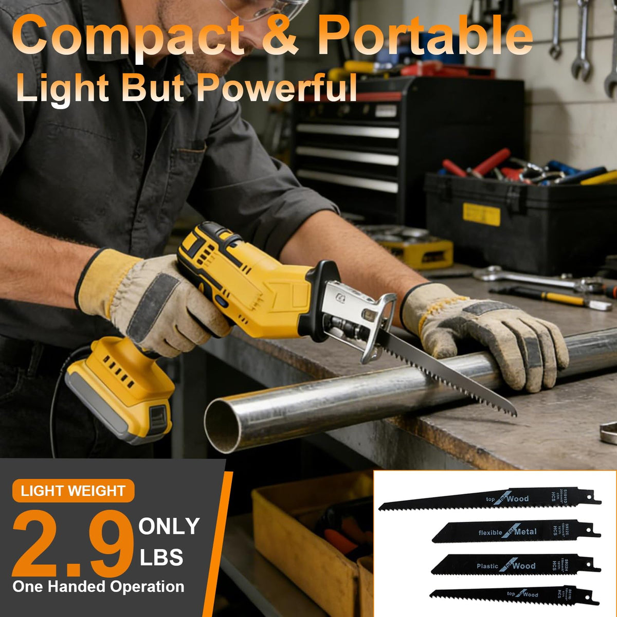 Cordless Reciprocating Saw 0-3500 SPM Variable Speed with 4 Blades G394