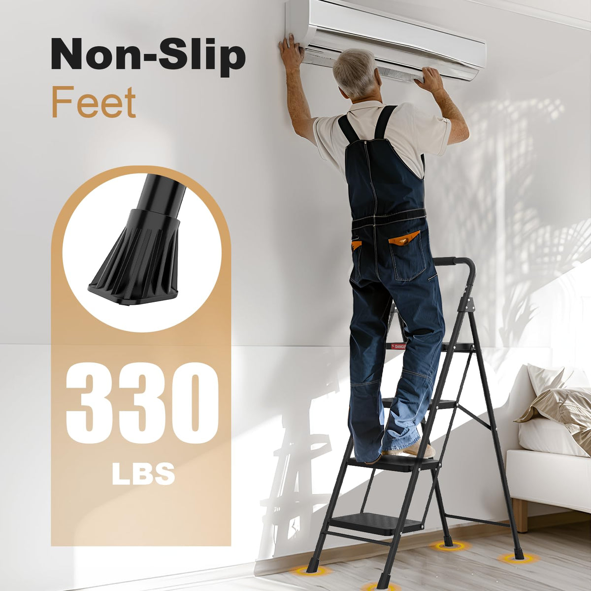 4 Step Ladder with Anti-Slip Pedal and Cushioned Handle P901