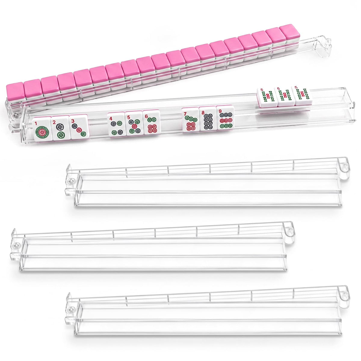 Clear Acrylic Mahjong Racks with Pushers Set of 4 V2154