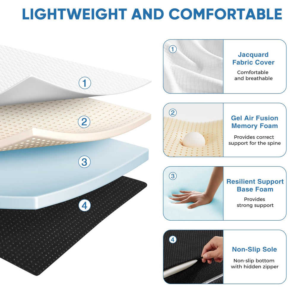 Twin Memory Foam 3 inch Folding Topper with Washable Cover V968
