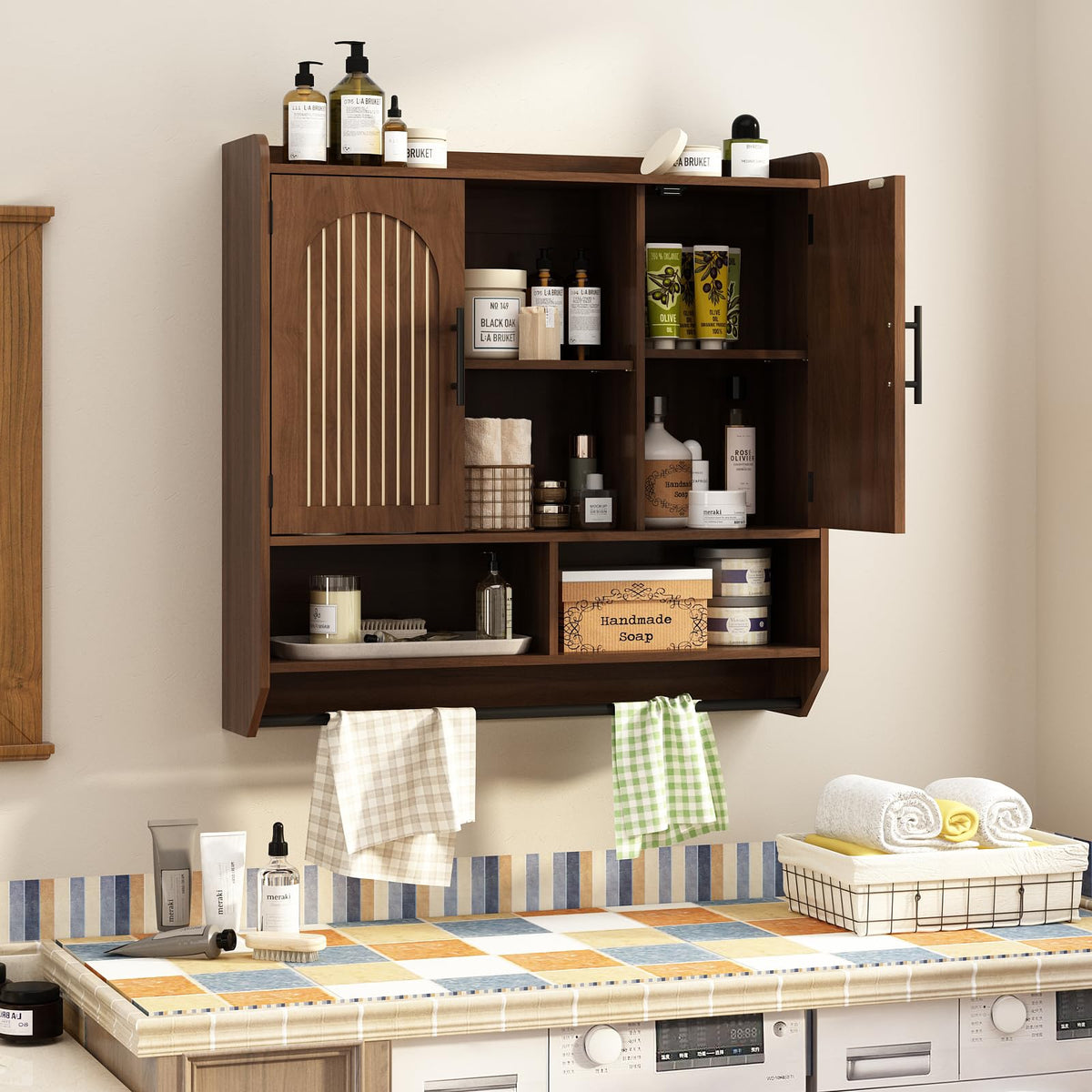 Fluted Wall Cabinet with Arched Doors & Adjustable Shelves U38674