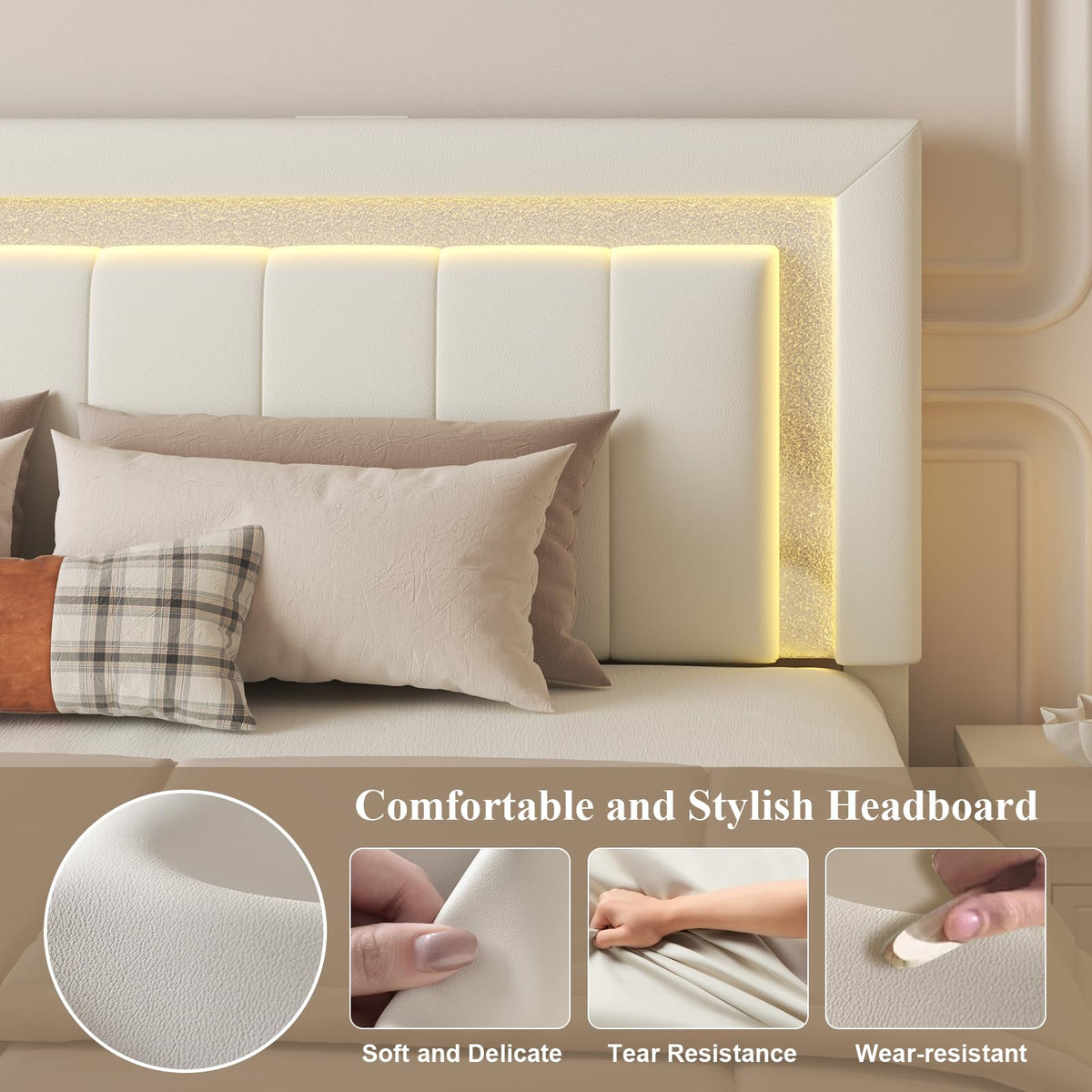 White Upholstered Full Bed Frame with Storage Drawers C16139