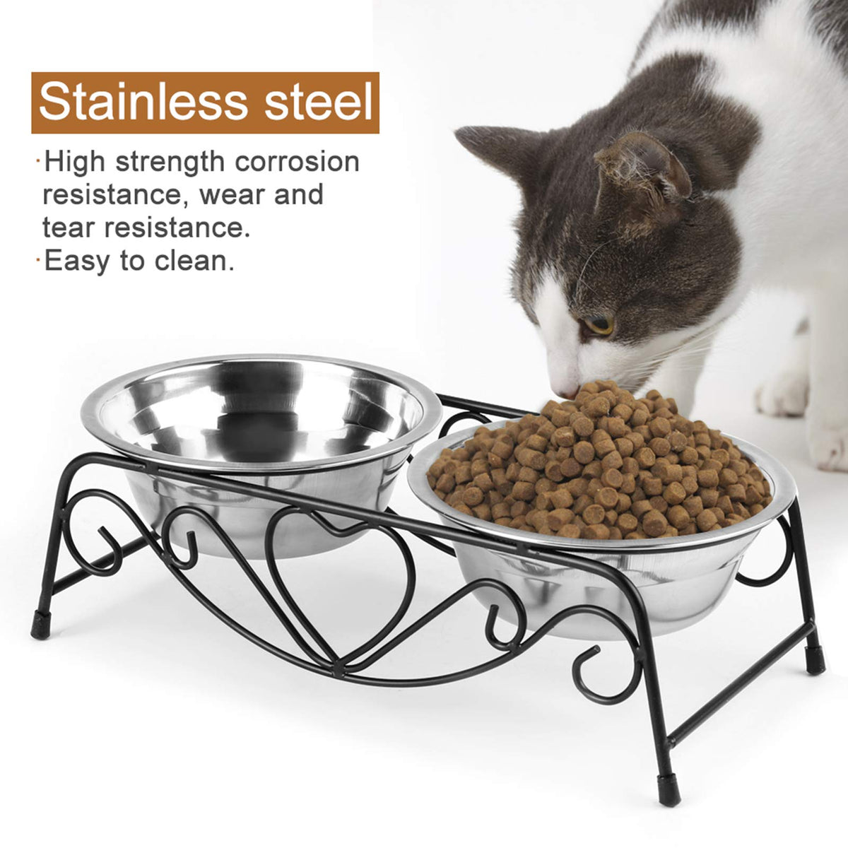 Double Stainless Steel Elevated Dog Bowls with Iron Stand A26155
