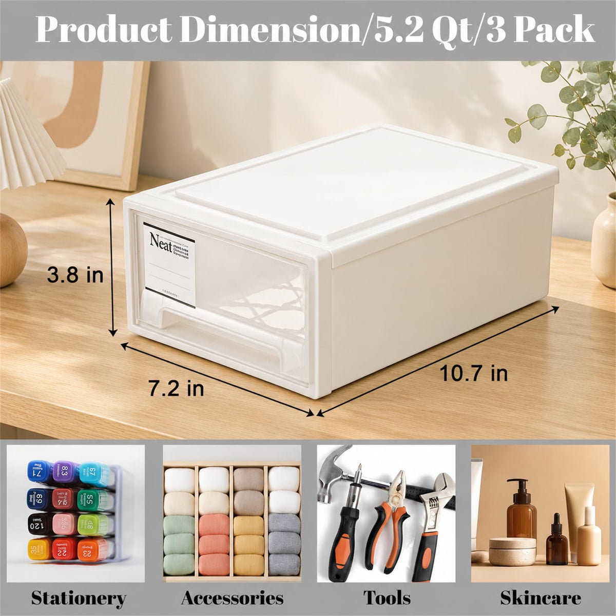 3 Pack Plastic Stackable Storage Drawers Y4706