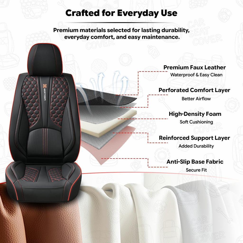 Black and Red Leather Car Seat Cover Set with Lumbar Support L472