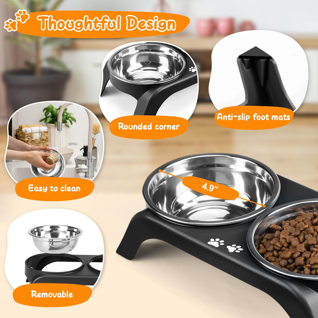 Elevated Dog Bowls with 5” Stainless Steel Bowls Black Q7720
