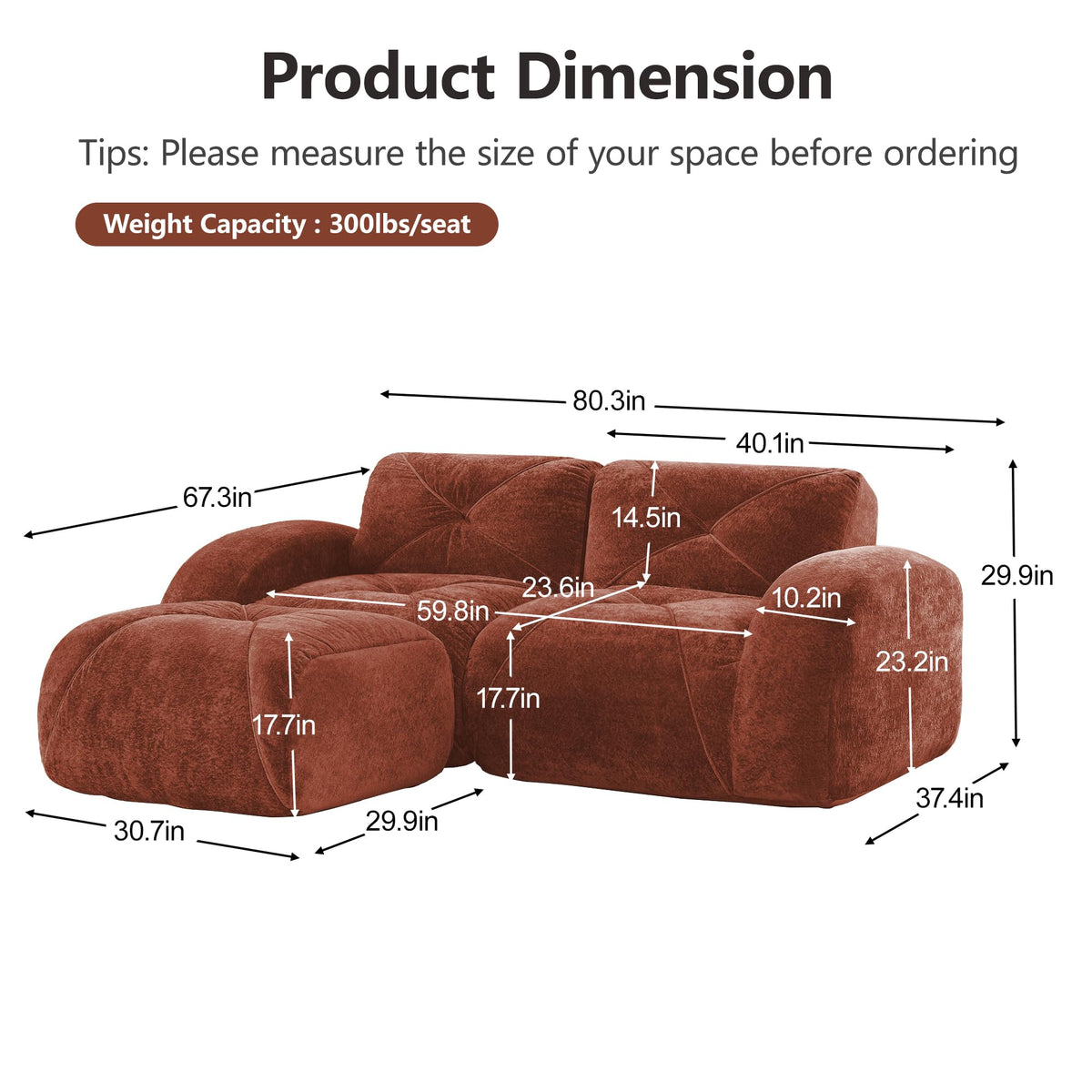 L-Shaped Velvet Sofa with Ottoman K749