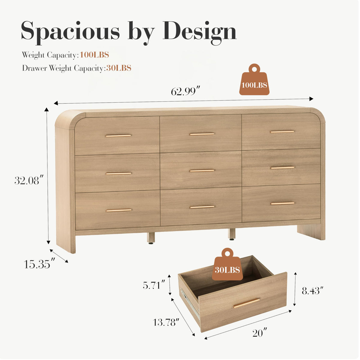 Gray Oak 9 Drawer Dresser Z2561