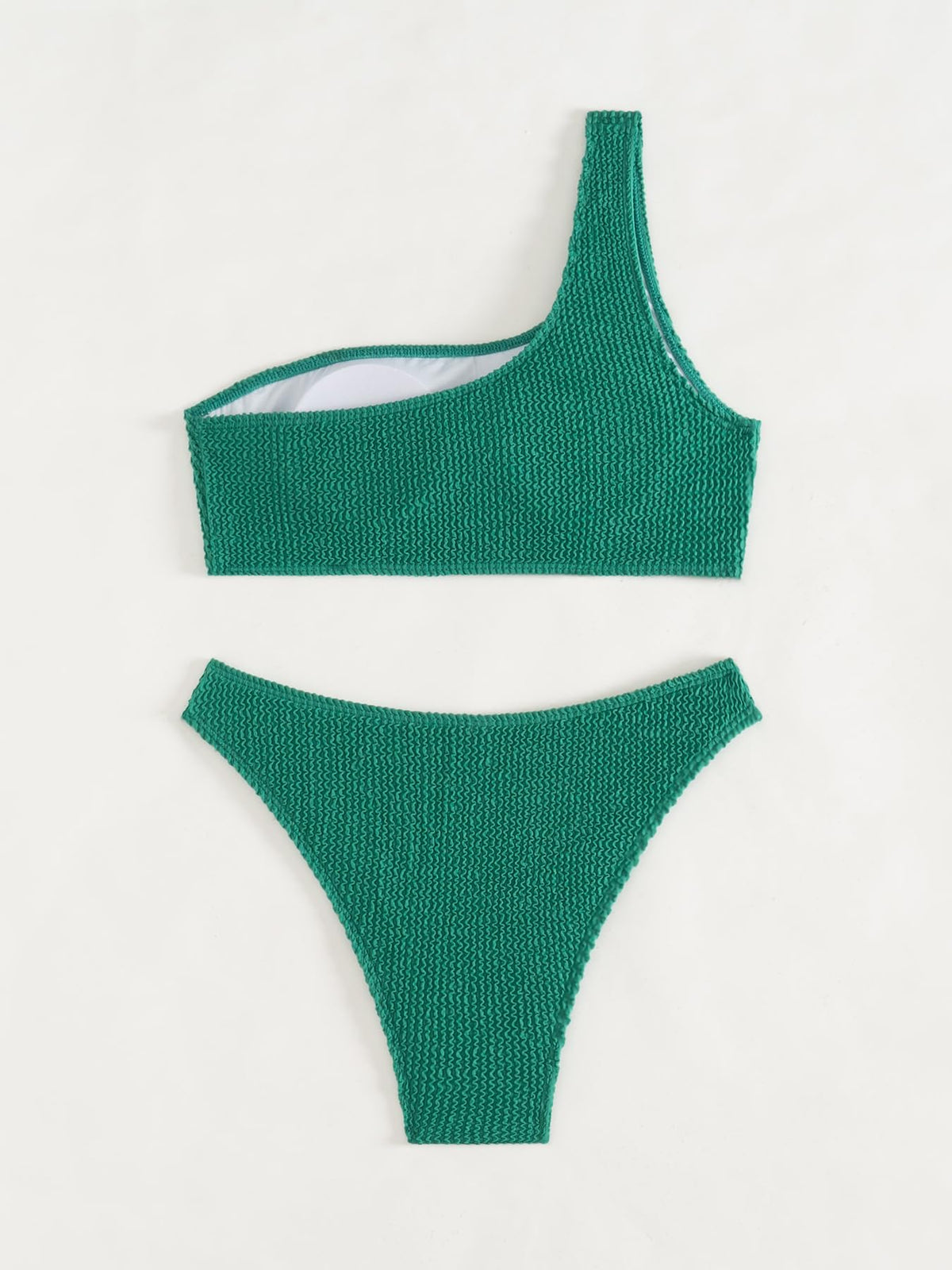 One Shoulder Ribbed Textured Two Piece Swimsuit L344500