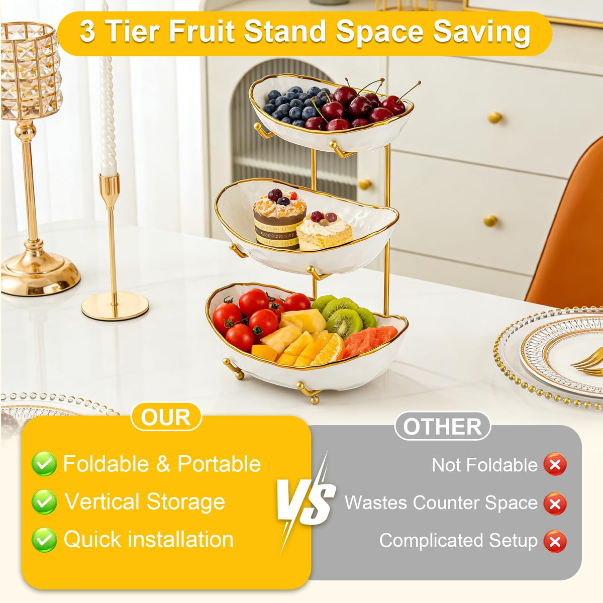 3-Tier Ceramic Fruit Bowl with Stand Z804