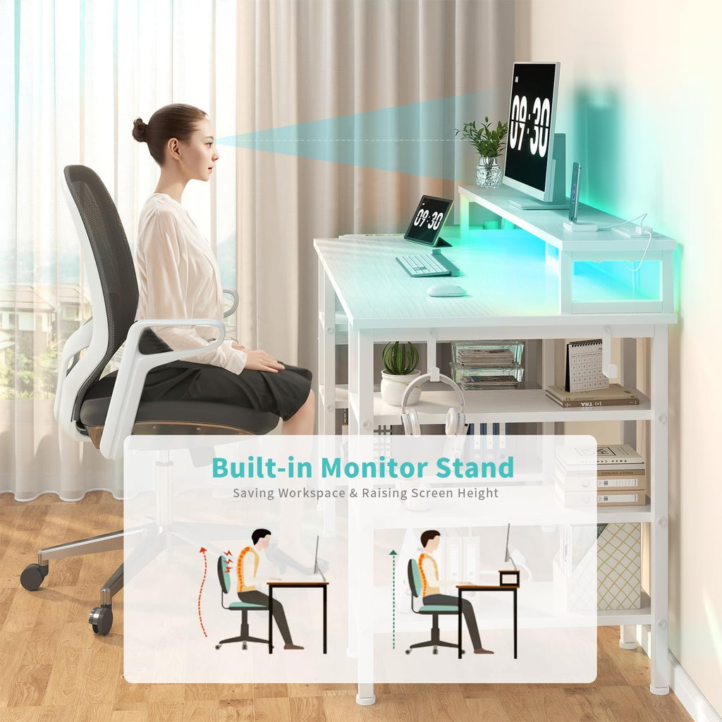 White Desk with Storage Shelves and Power Outlets V955974