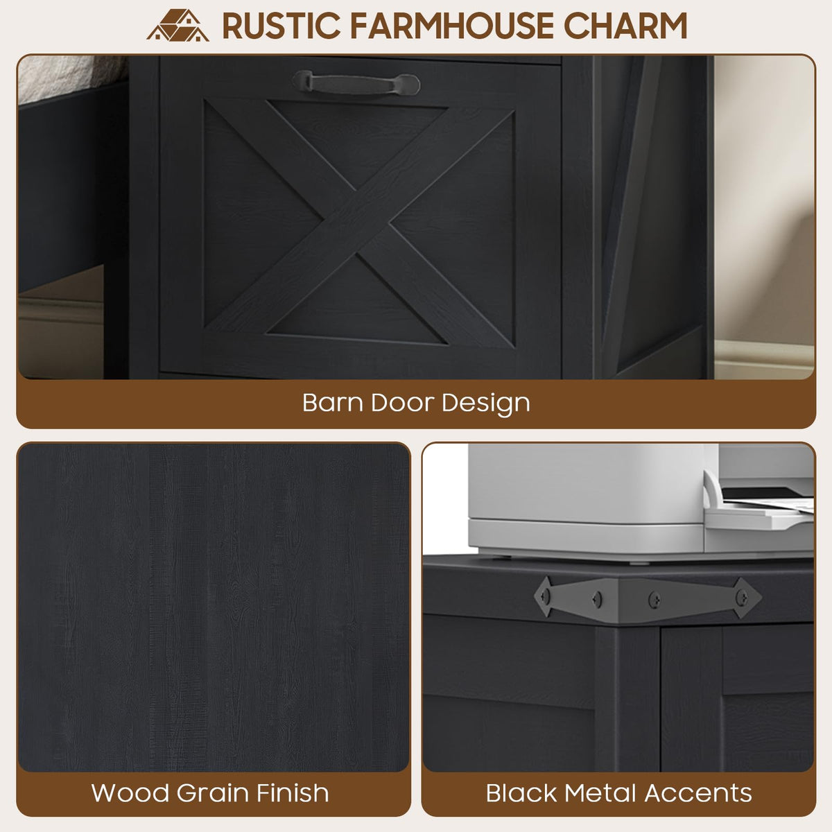Black 3 Drawer File Cabinet W457069
