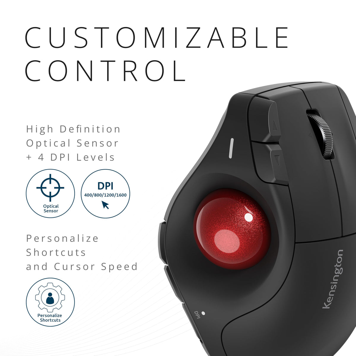 Wireless Vertical Trackball Mouse, Rechargeable - Black U205