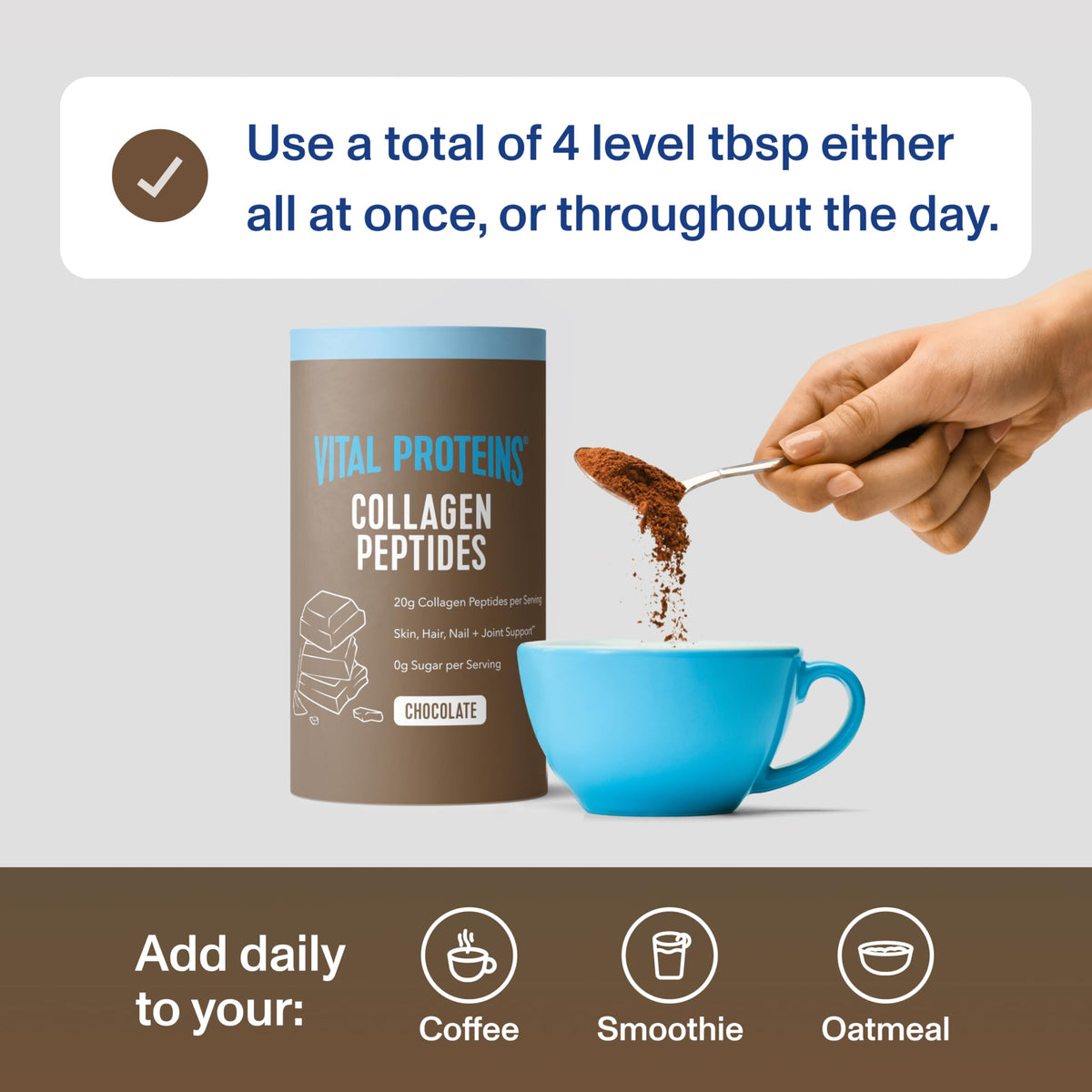Collagen Peptides Powder, Chocolate, 13.5oz X8863