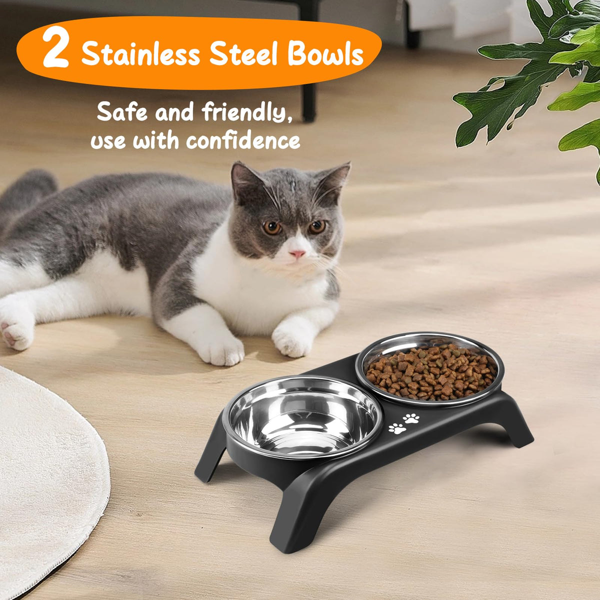 Elevated Dog Bowls with 5” Stainless Steel Bowls Black Q7720