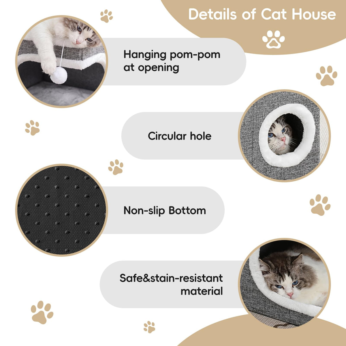 Large Covered Cat Bed Cave, Grey, 16in P289880