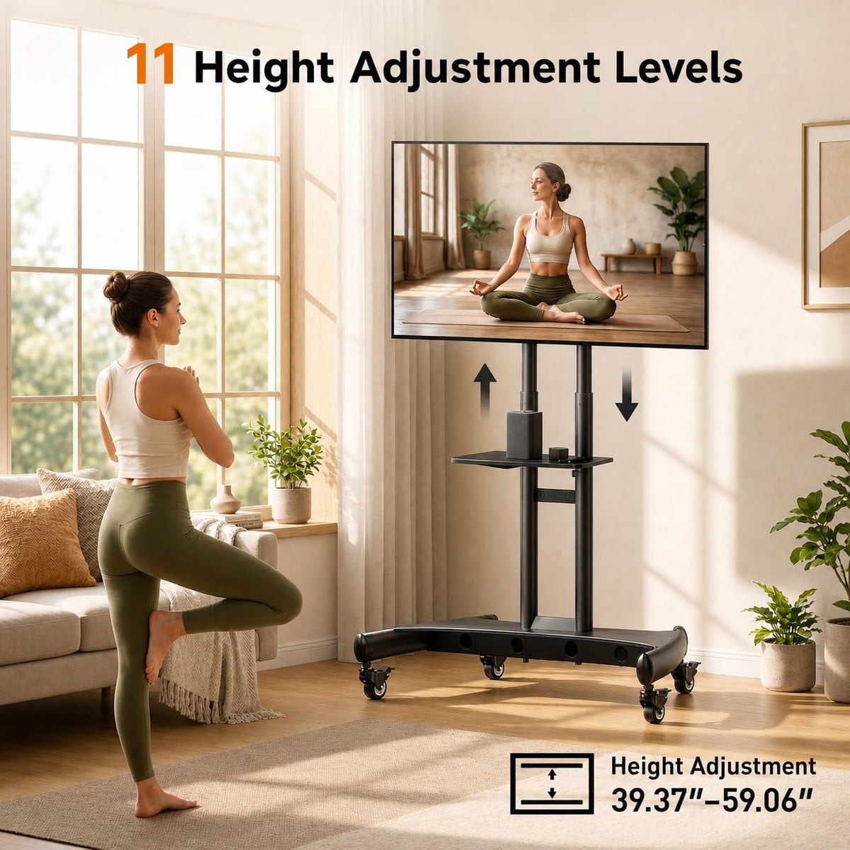 Rolling TV Stand for 32-84 Inch TV, Adjustable Height with Wheels P475593