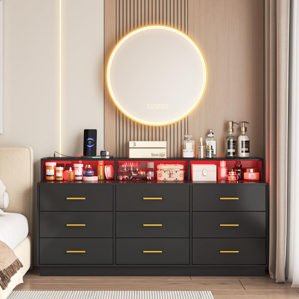 Black 9 Drawer Wood Dresser V290768