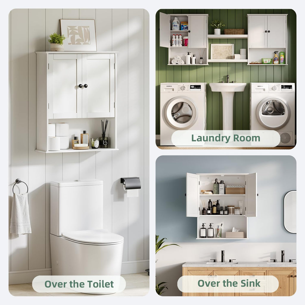30" x 24" White Wooden Bathroom Wall Cabinet Y691