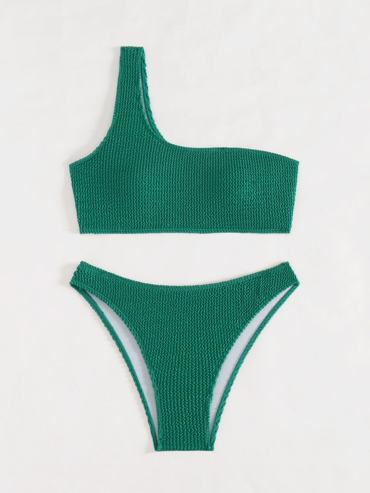 One Shoulder Ribbed Textured Two Piece Swimsuit L344500