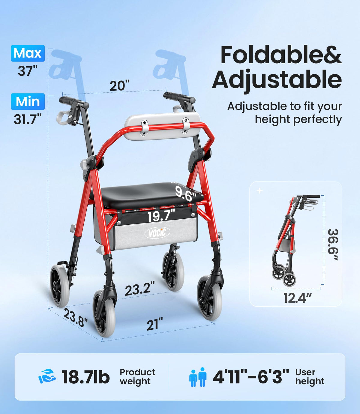 Foldable Rollator Walker with Seat M3875