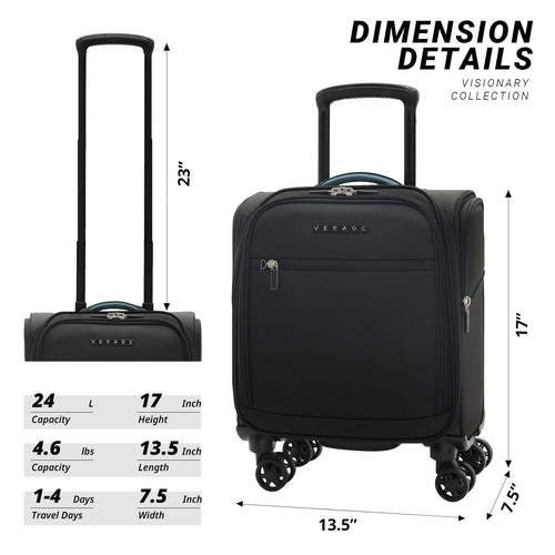 14 inch Black Softside Underseat Carry On Luggage with Wheels N224