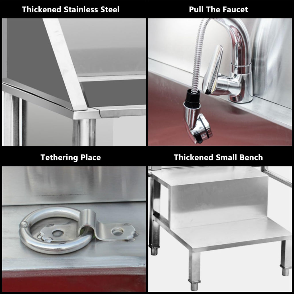 47 Inch Stainless Steel Dog Grooming Tub with Walk-in Stairs R32688