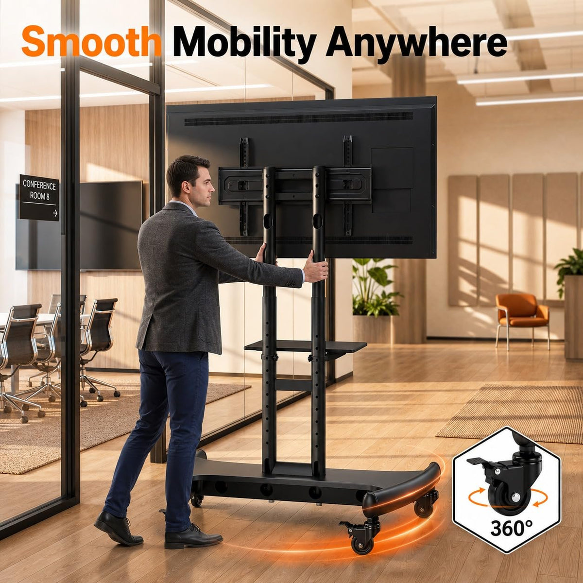 Rolling TV Stand for 32-84 Inch TV, Adjustable Height with Wheels P475593