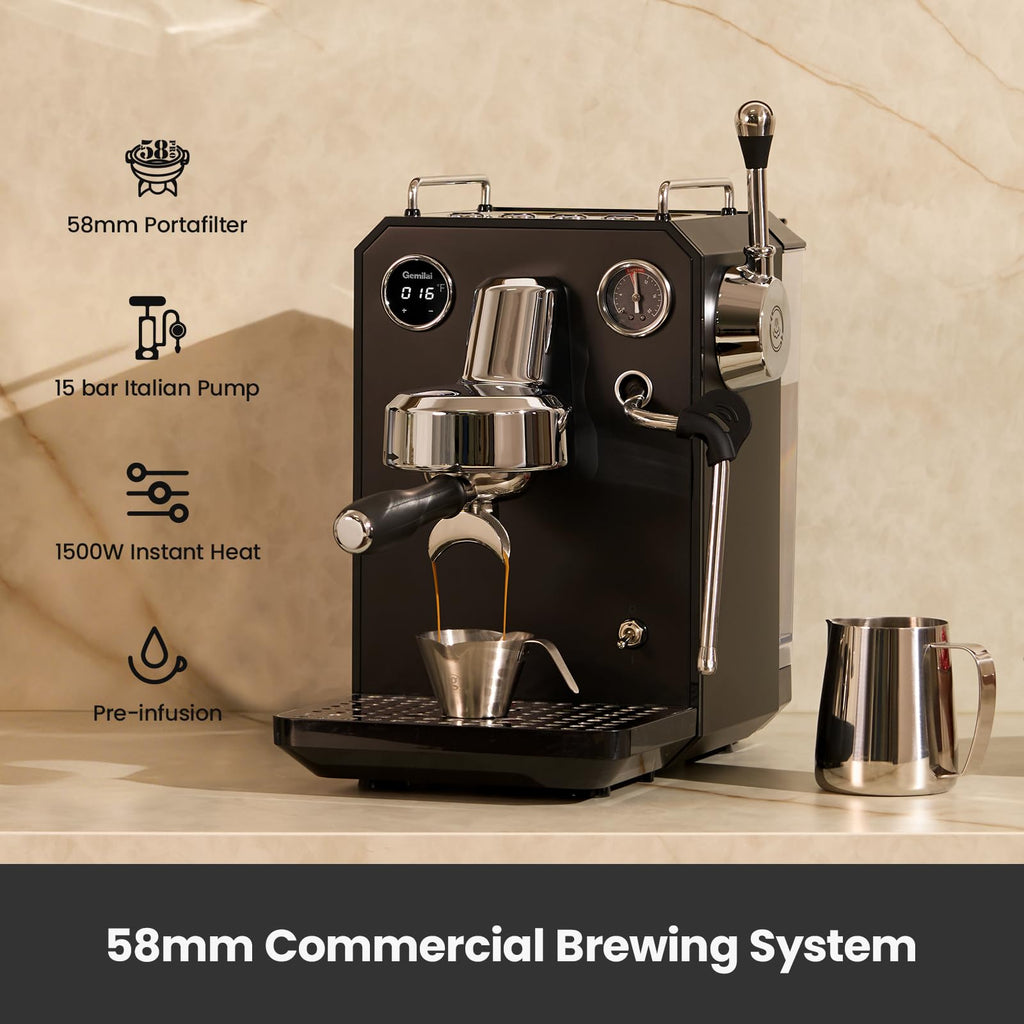 1500W Espresso Machine and Coffee Grinder Bundle with Milk Frother, Black N338