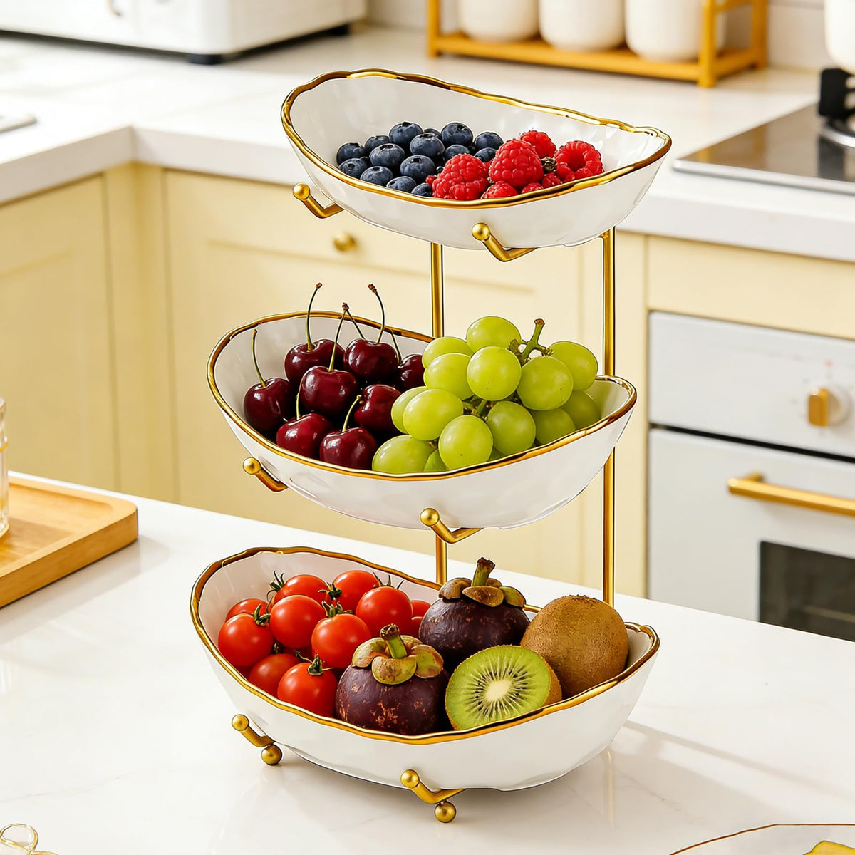 3-Tier Ceramic Fruit Bowl with Stand Z804