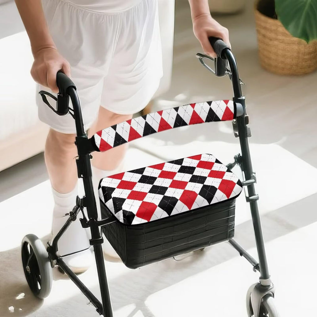 Red Diamond Pattern Rollator Walker Seat & Backrest Covers Set W80753