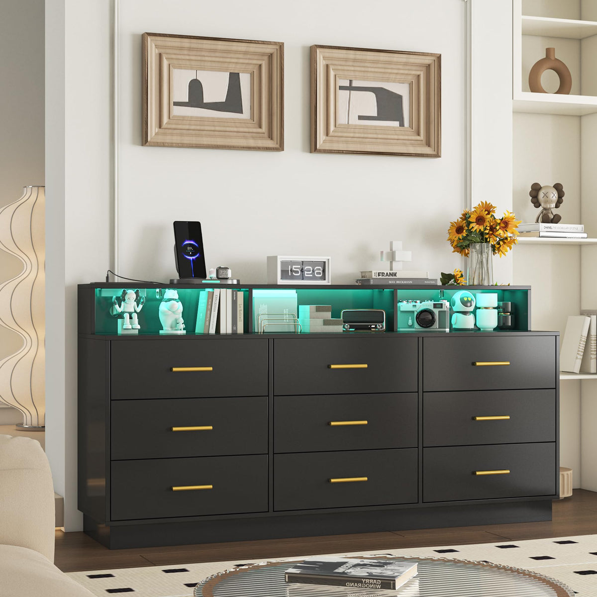 Black 9 Drawer Wood Dresser V290768