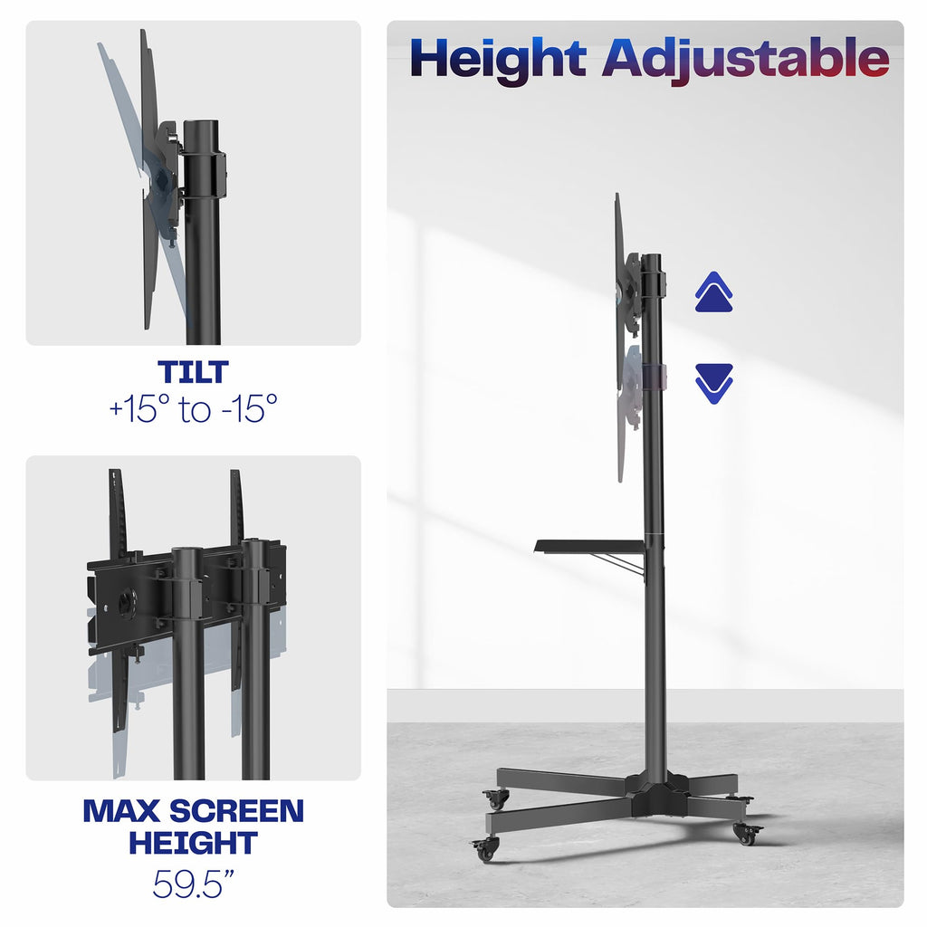 Black Mobile TV Cart for 32 to 83 inch Screens V910