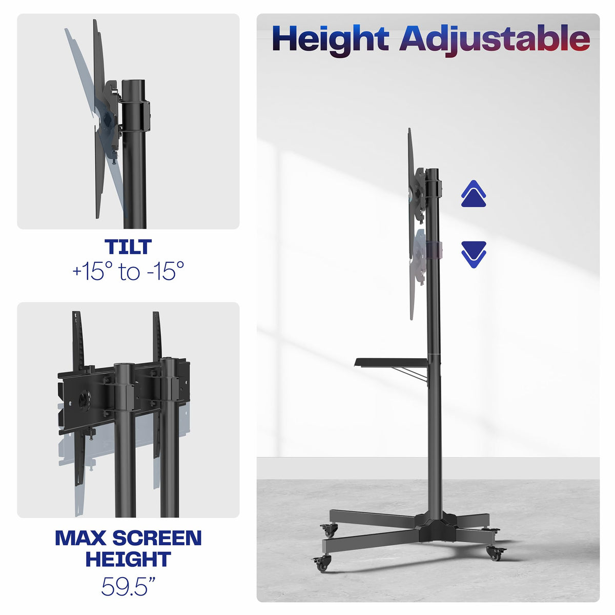 Black Mobile TV Cart for 32 to 83 inch Screens V910