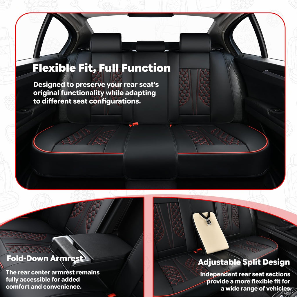 Black and Red Leather Car Seat Cover Set with Lumbar Support L472