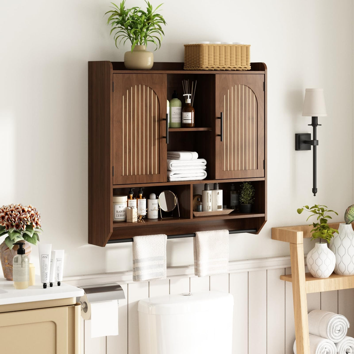 Fluted Wall Cabinet with Arched Doors & Adjustable Shelves U38674