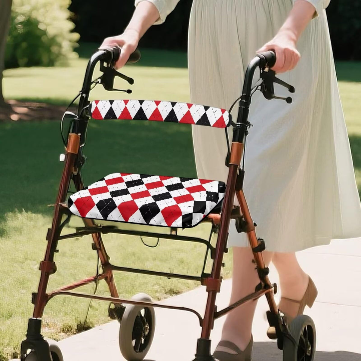 Red Diamond Pattern Rollator Walker Seat & Backrest Covers Set W80753