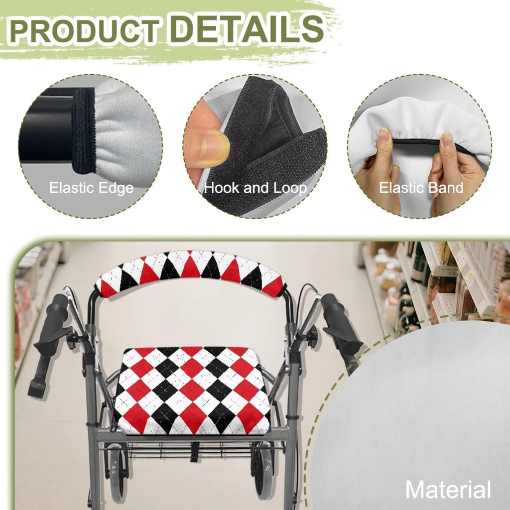 Red Diamond Pattern Rollator Walker Seat & Backrest Covers Set W80753