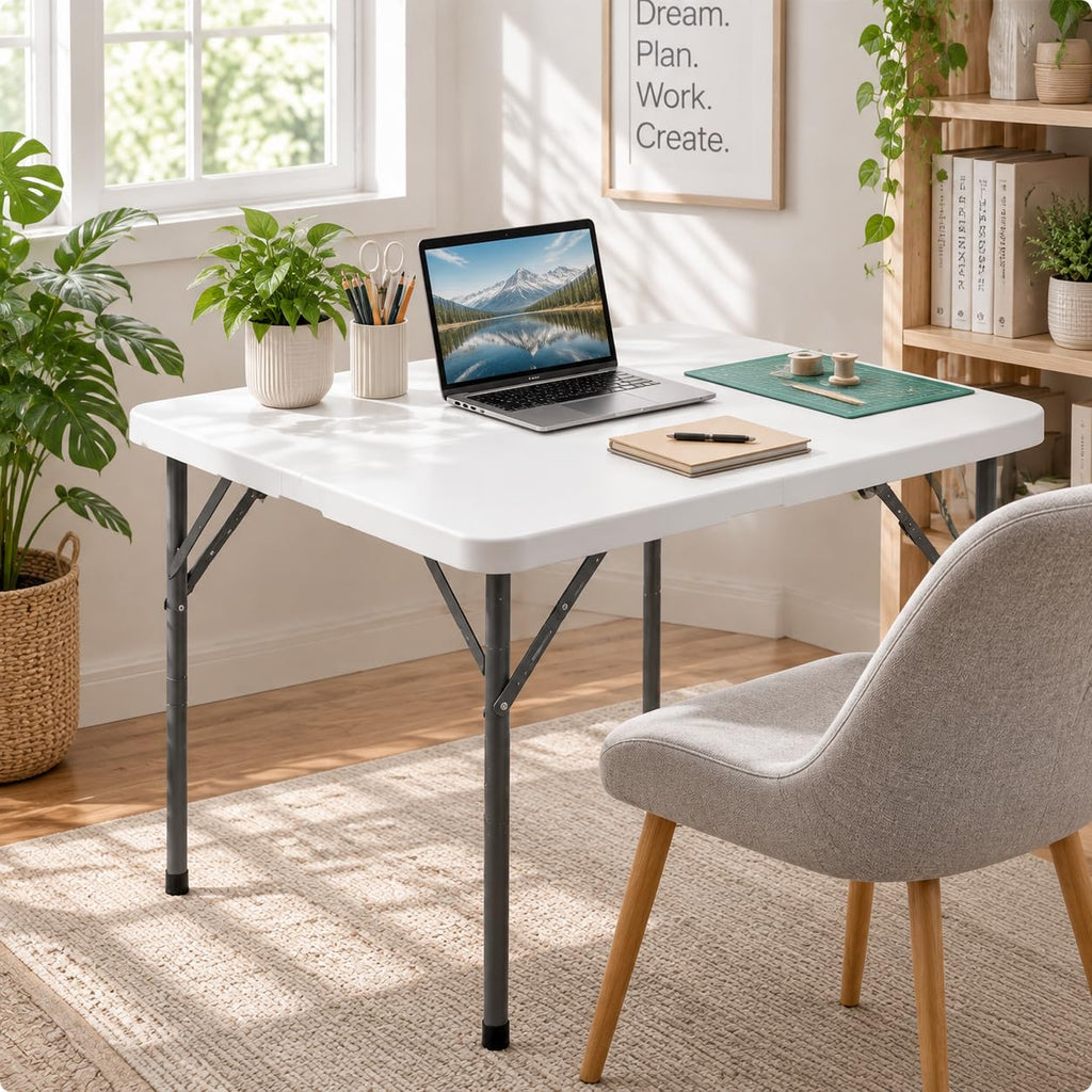 34'' White Folding Card Table with Handle & Steel Legs C182