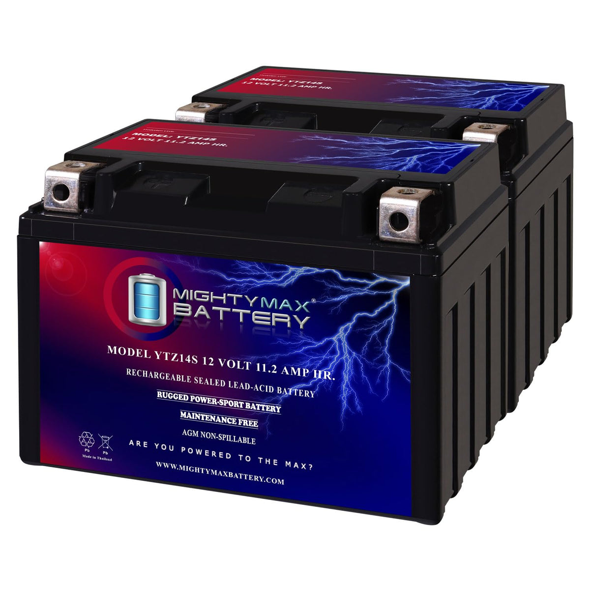 12 Volt 11.2 AH 230 CCA Rechargeable Maintenance Free SLA AGM Motorcycle Battery Pack of 2 W374