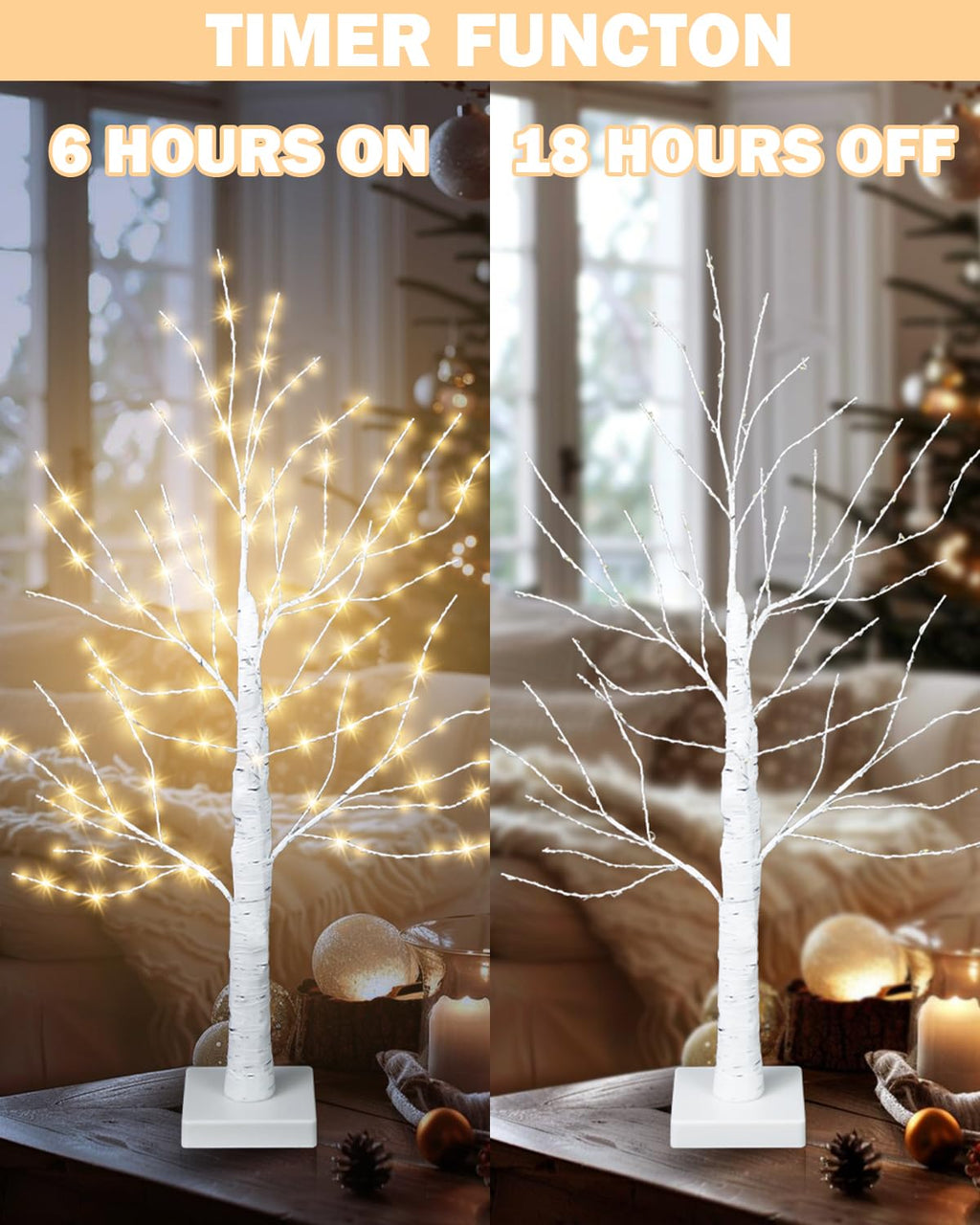 24 Inch Artificial Lighted Birch Tree with 144 LED Lights M3960