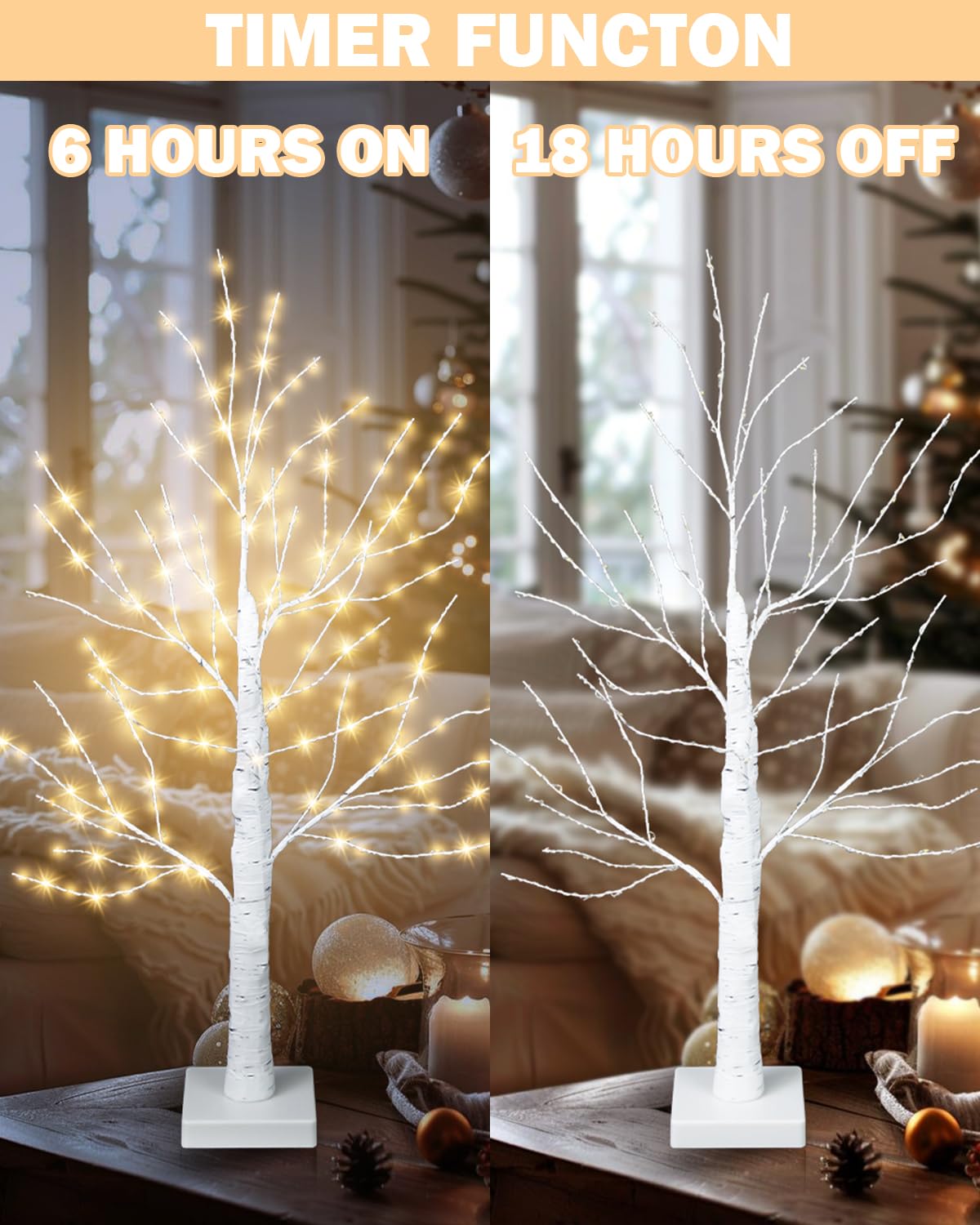 24 Inch Artificial Lighted Birch Tree with 144 LED Lights M3960