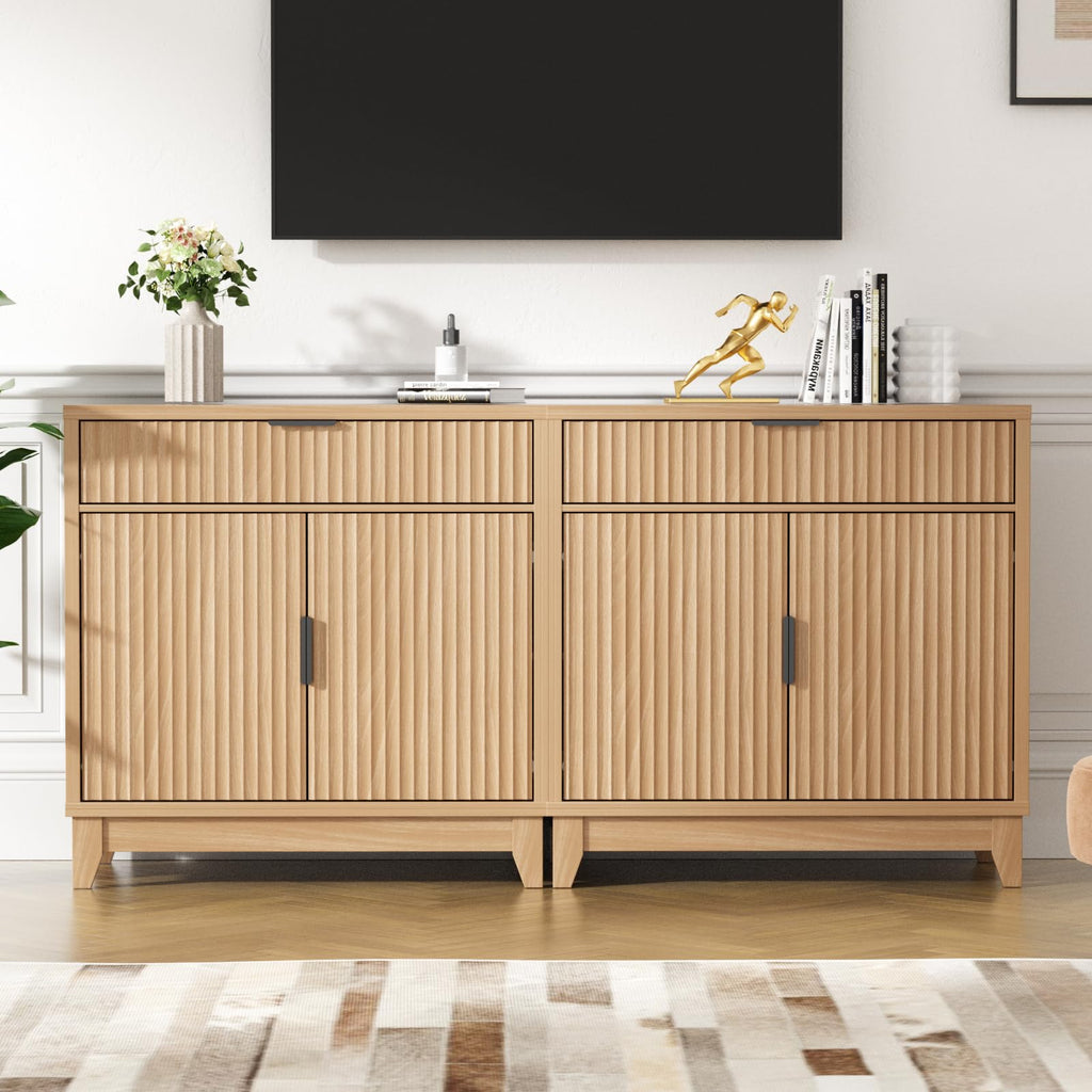32" Fluted Oak Sideboard Buffet Cabinet with Storage F1340